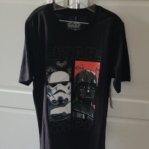 STAR WARS BLACK TEE SHIRT PREES ON BLACK RHINESTONES S /8 Small Smudge IN Corner